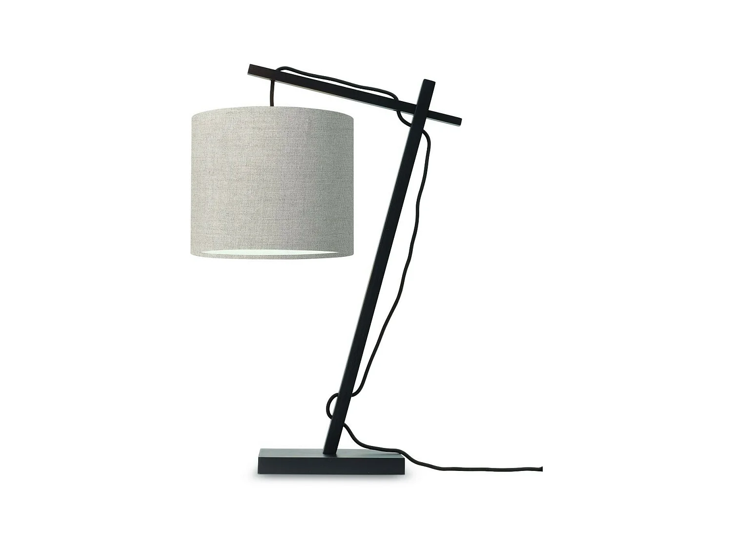 Lampe de table en bambou noir avec abat-jour en lin foncé