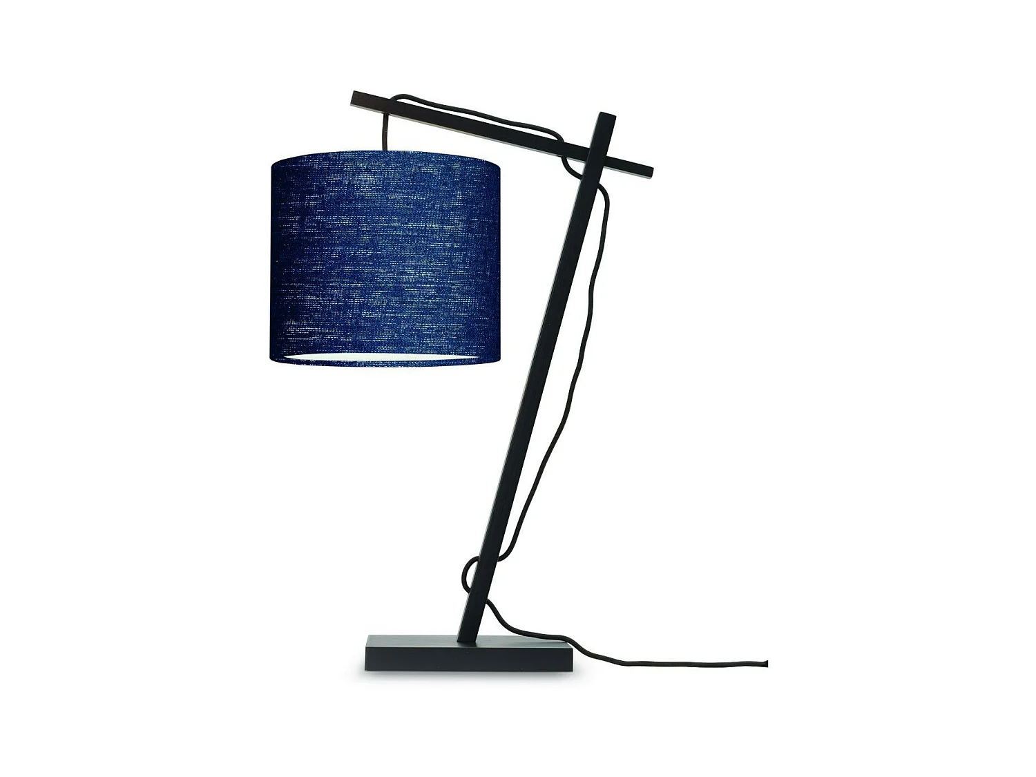 Lampe de table en bambou noir avec abat-jour bleu nuit