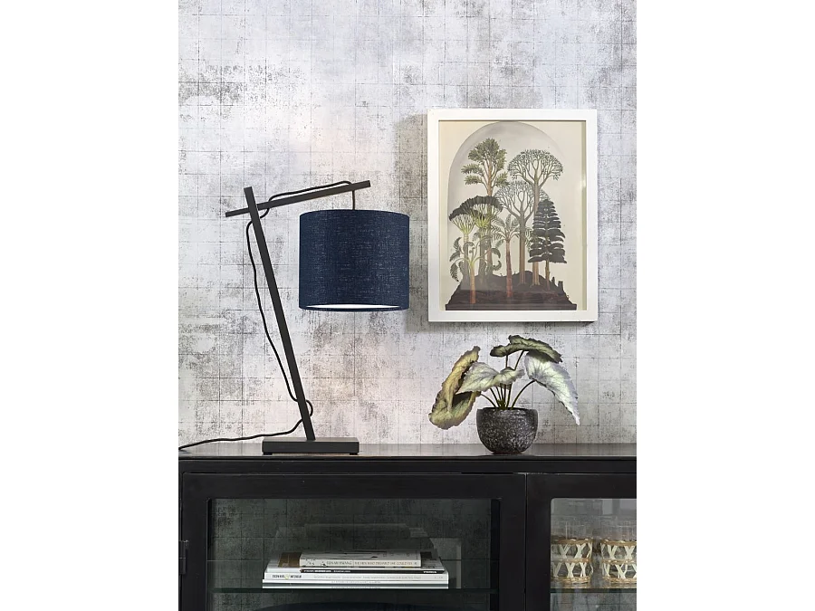 Lampe de table en bambou noir avec abat-jour bleu nuit