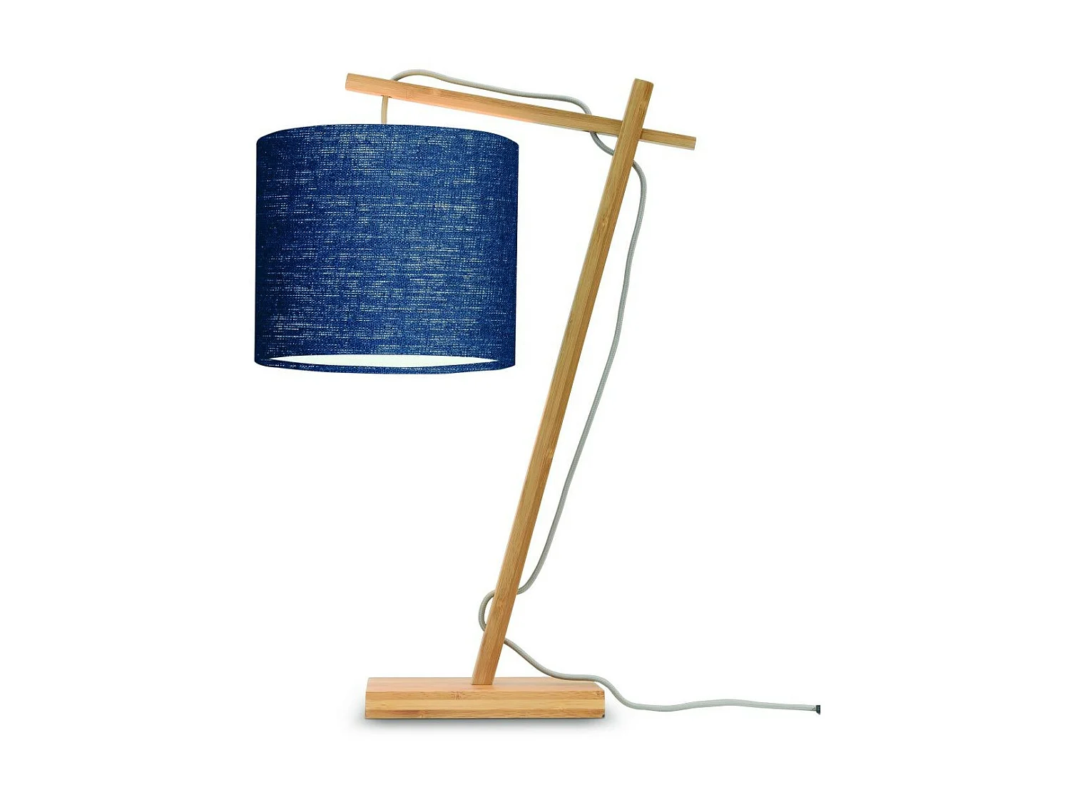 Lampe de table en bambou marron avec abat-jour bleu nuit