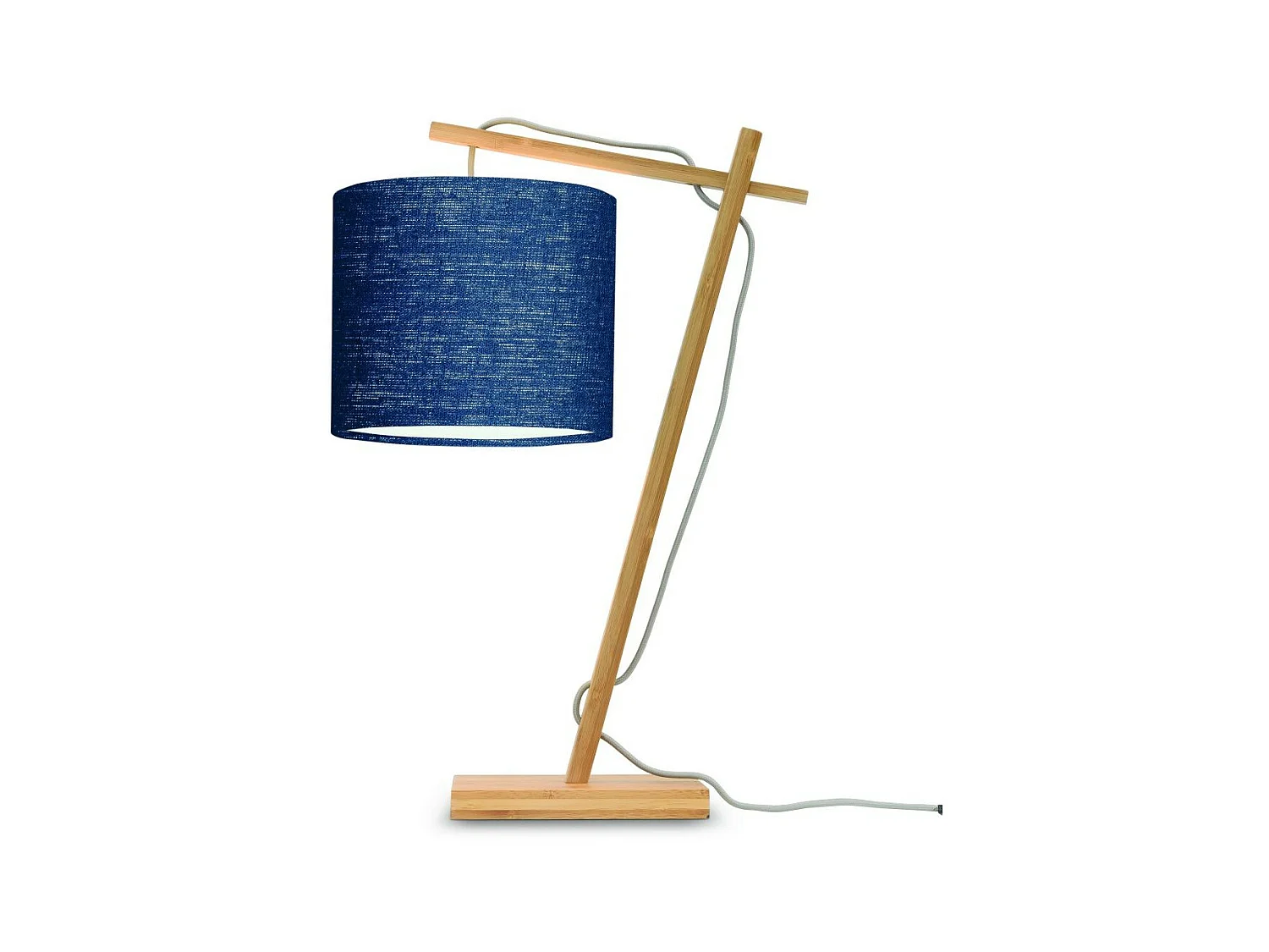 Lampe de table en bambou marron avec abat-jour bleu nuit