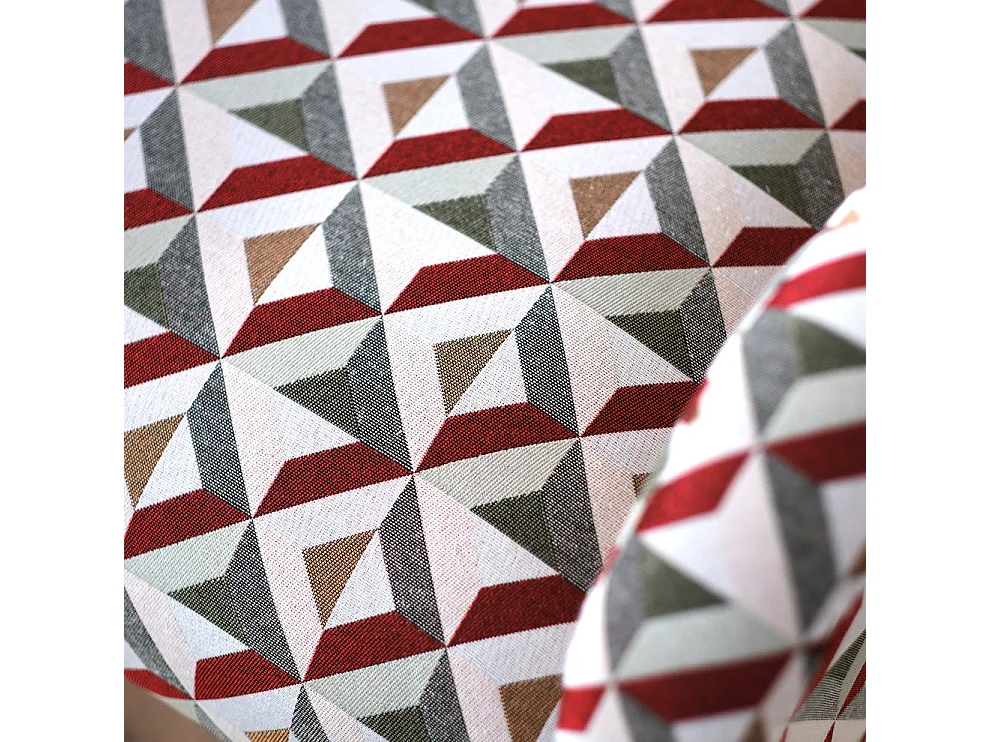 Poltrona design vintage in tessuto motivo geometrico gambe oro