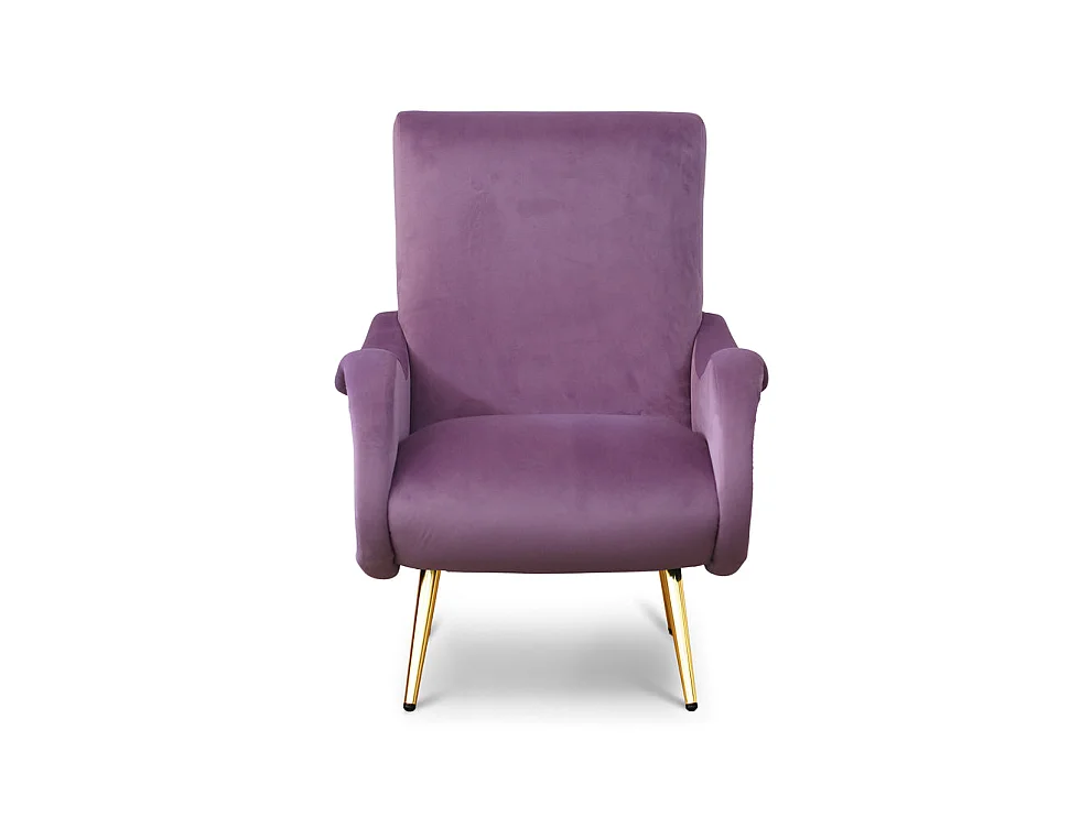 Poltrona design vintage in velluto lilla gambe oro