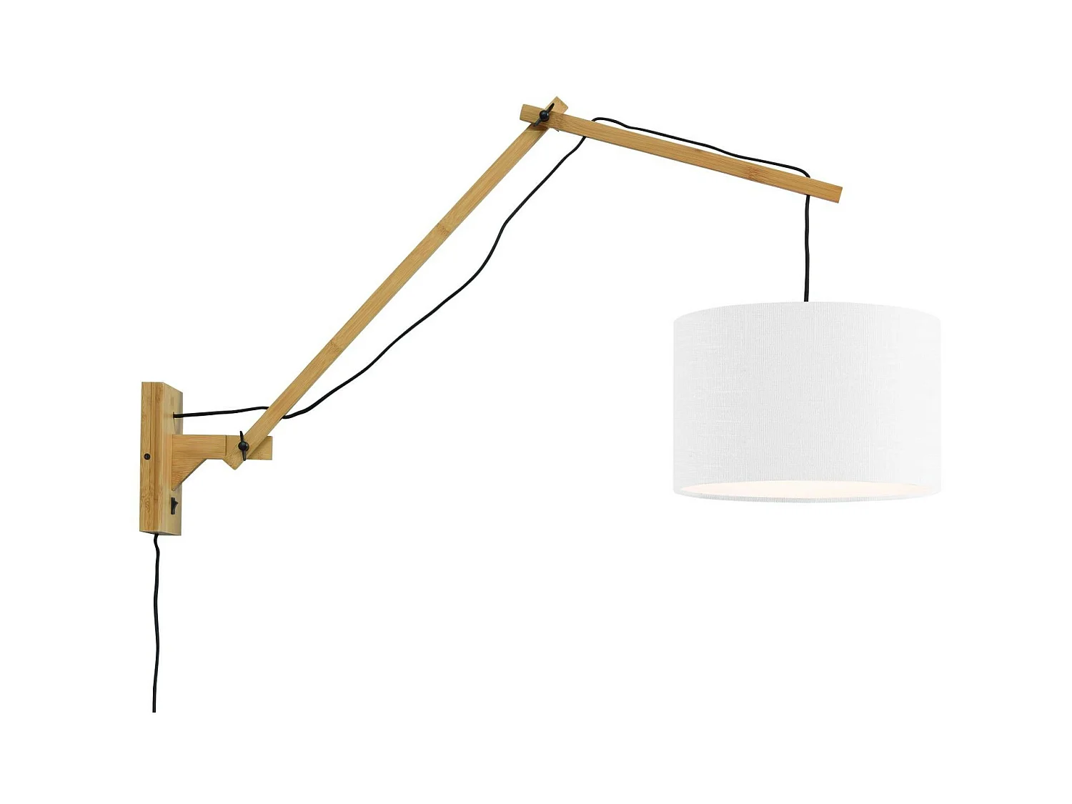 Bruine bamboe wandlamp met witte lampenkap