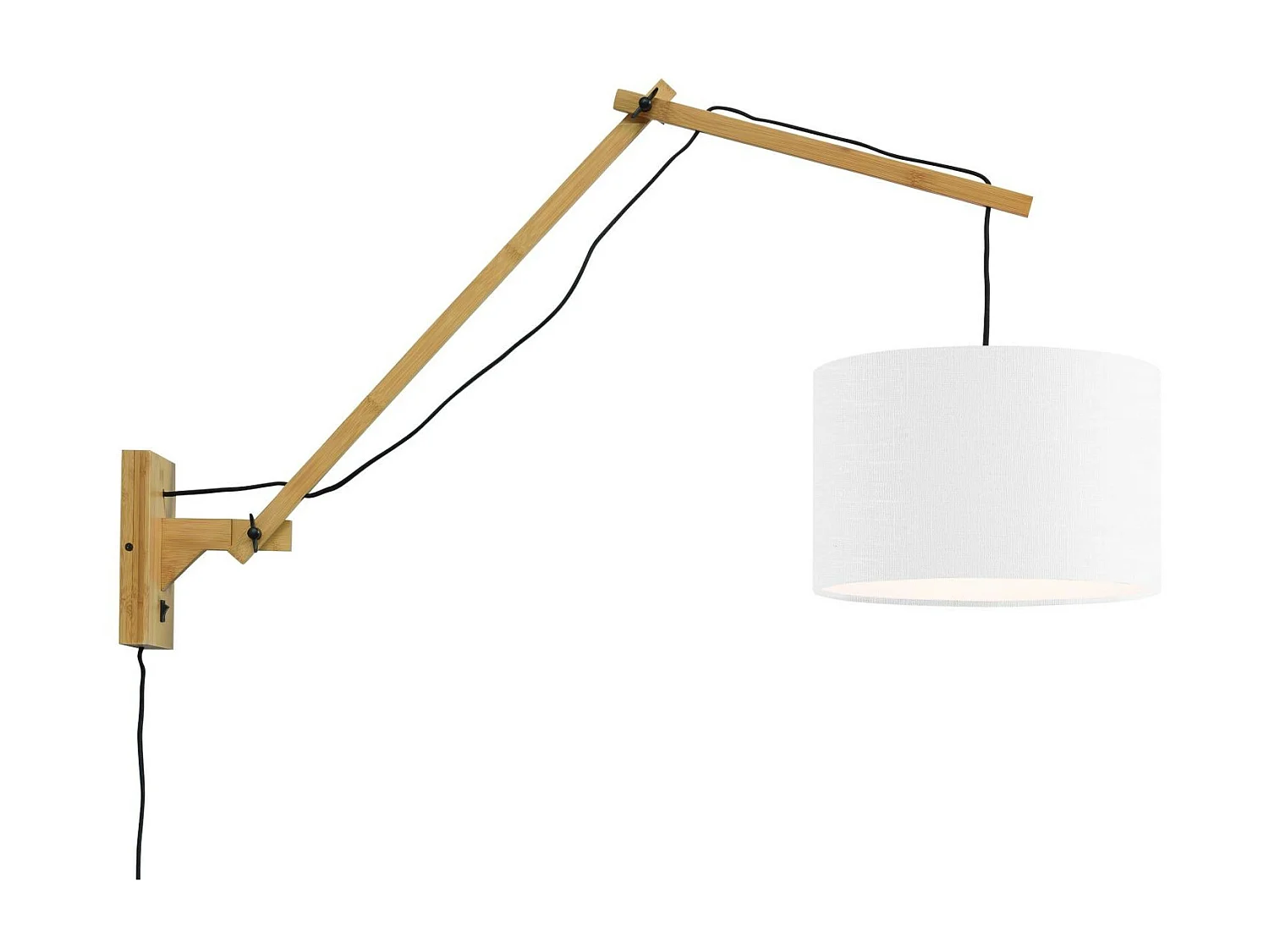 Bruine bamboe wandlamp met witte lampenkap