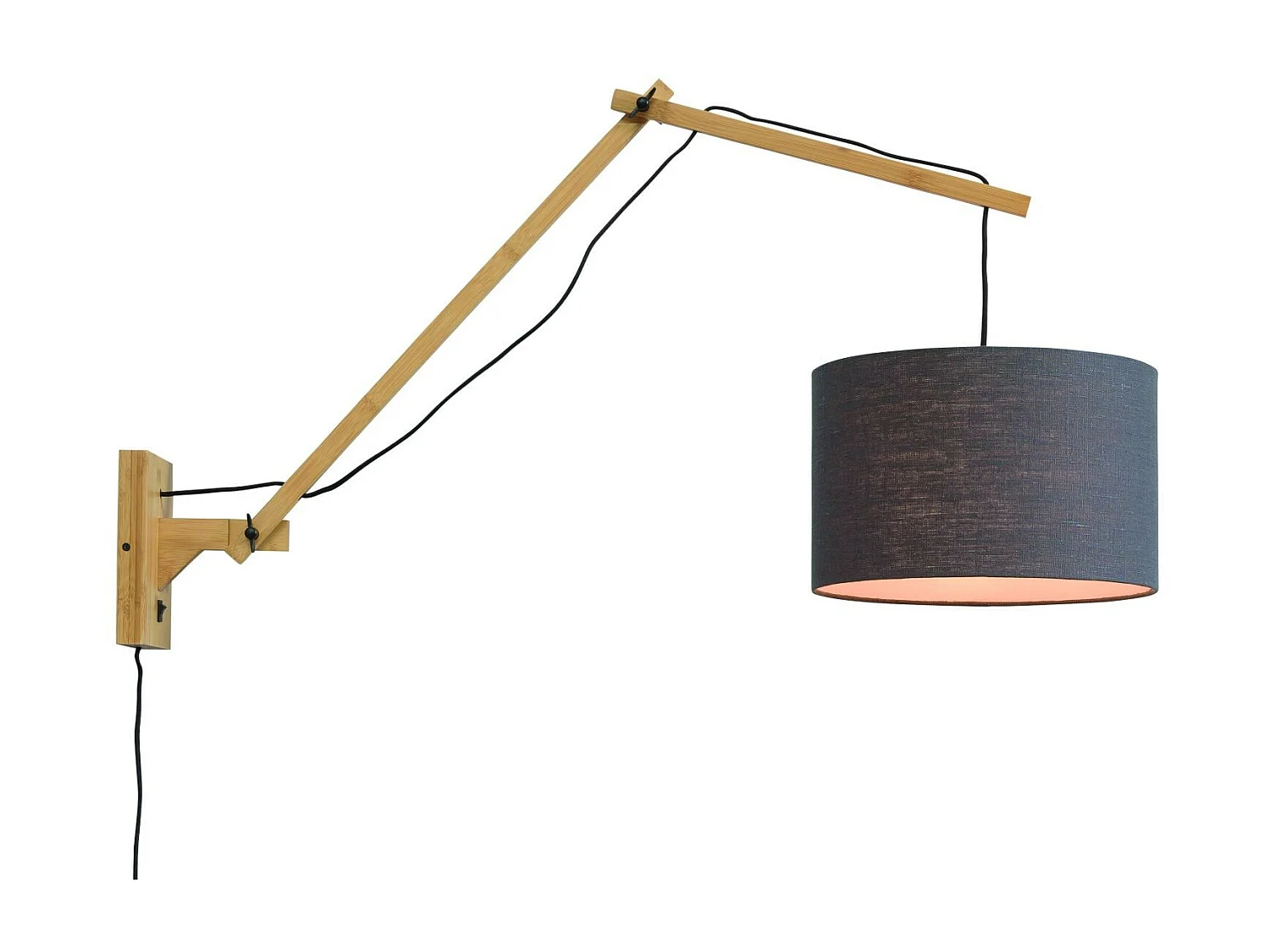 Applique murale en bambou marron avec abat-jour gris foncè