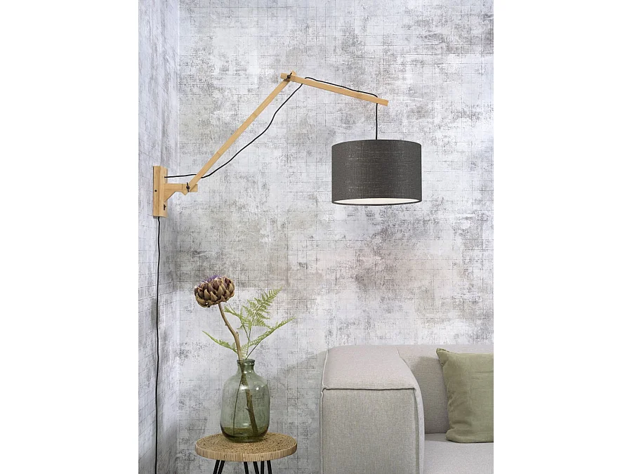Applique murale en bambou marron avec abat-jour gris foncè