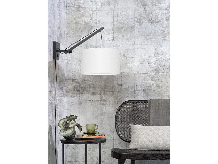 Applique murale en bambou noir avec abat-jour blanc