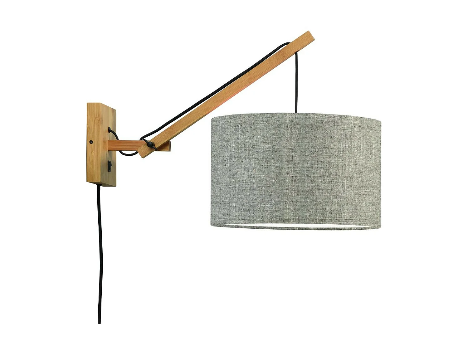 Applique murale en bambou marron avec abat-jour en lin foncé