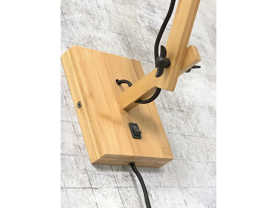 Applique murale en bambou marron avec abat-jour en lin foncé