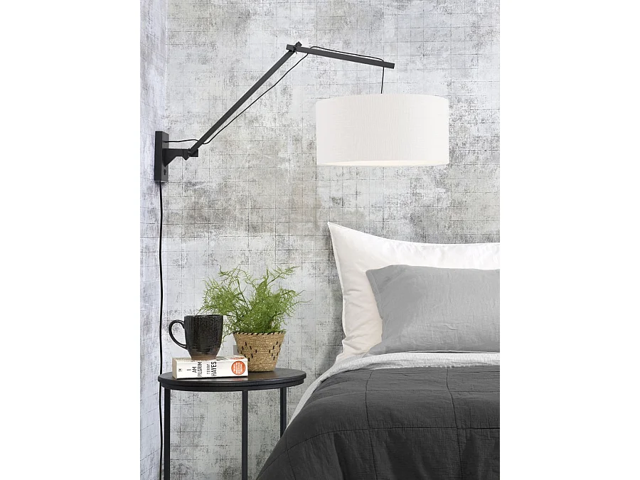 Applique murale en bambou noir avec abat-jour blanc