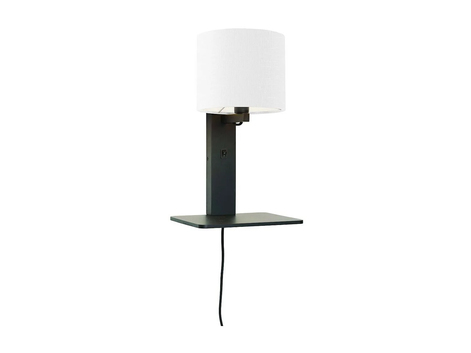 Applique murale en bambou noir avec étagère et abat-jour blanc