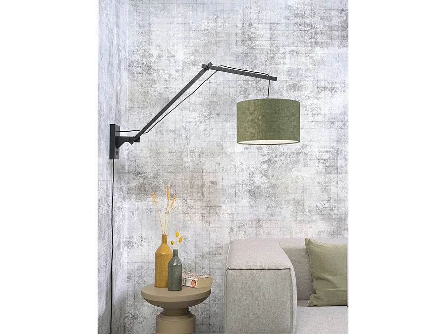 Applique murale en bambou noir avec abat-jour vert