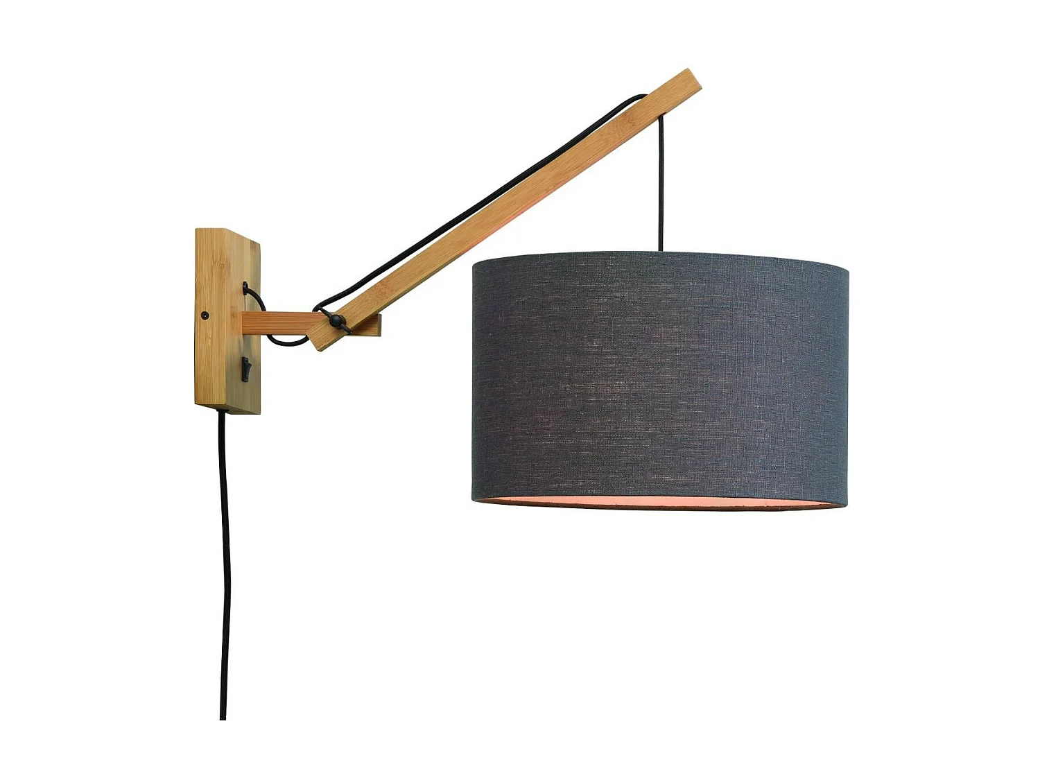 Applique murale en bambou marron avec abat-jour gris foncé