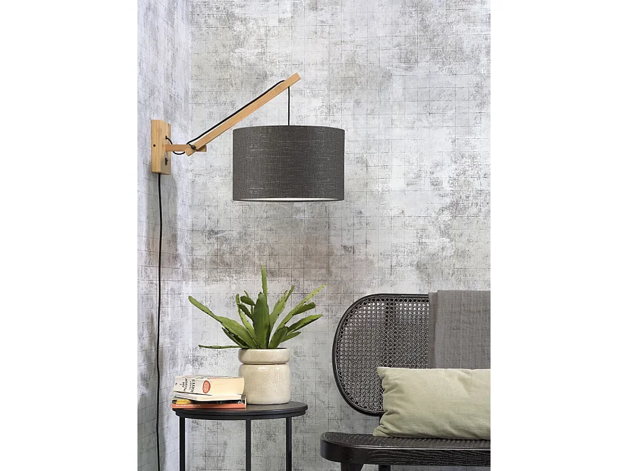 Applique murale en bambou marron avec abat-jour gris foncé
