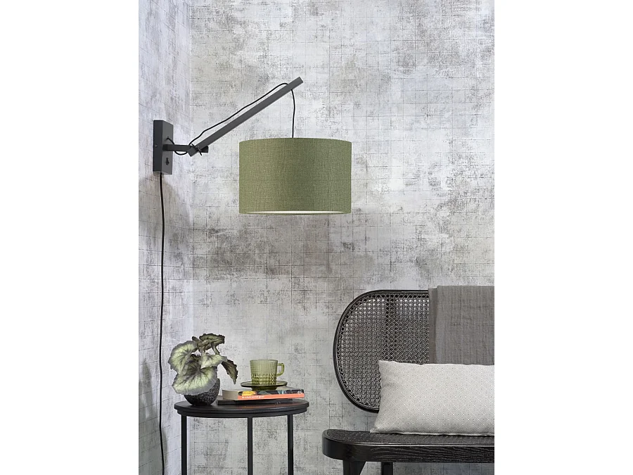 Applique murale en bambou noir avec abat-jour vert