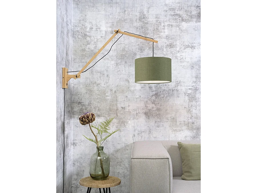 Applique murale en bambou marron avec abat-jour vert