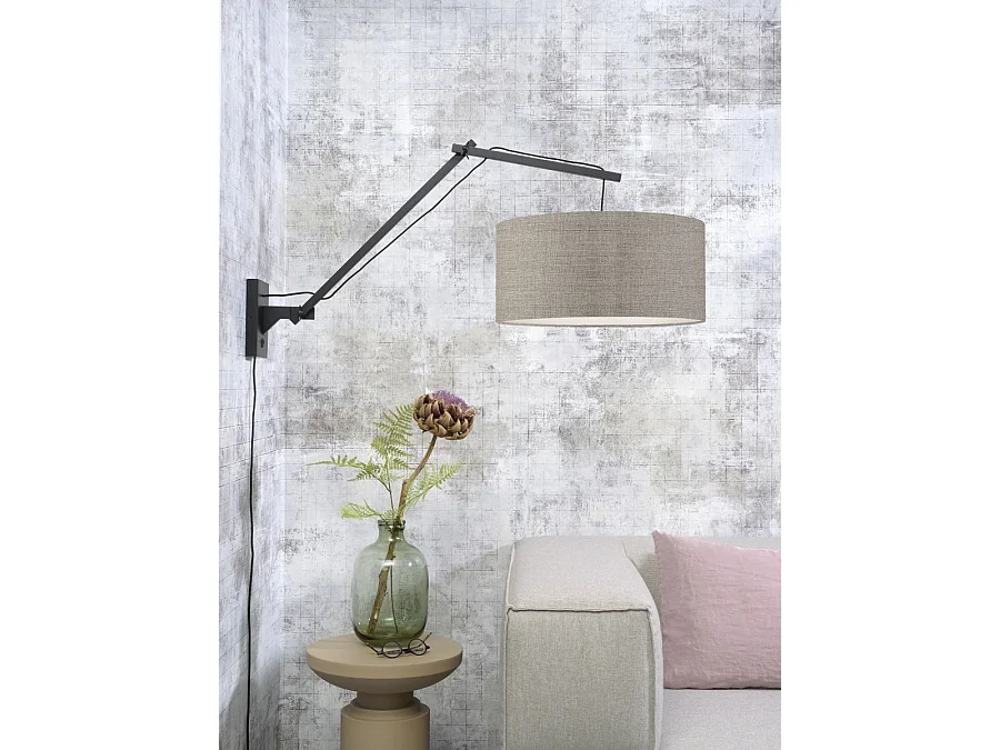 Applique murale en bambou noir avec abat-jour gris claire