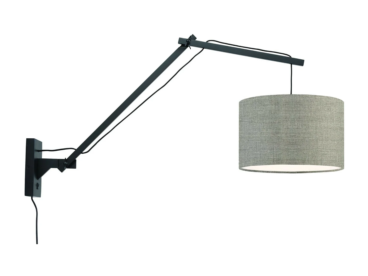 Applique murale en bambou noir avec abat-jour lin foncè