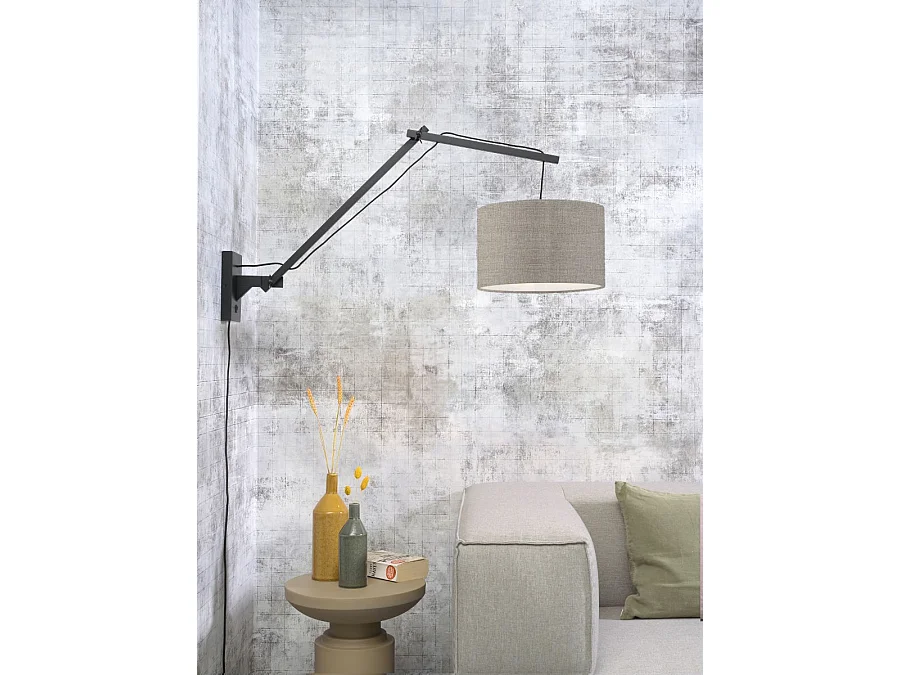 Applique murale en bambou noir avec abat-jour lin foncè