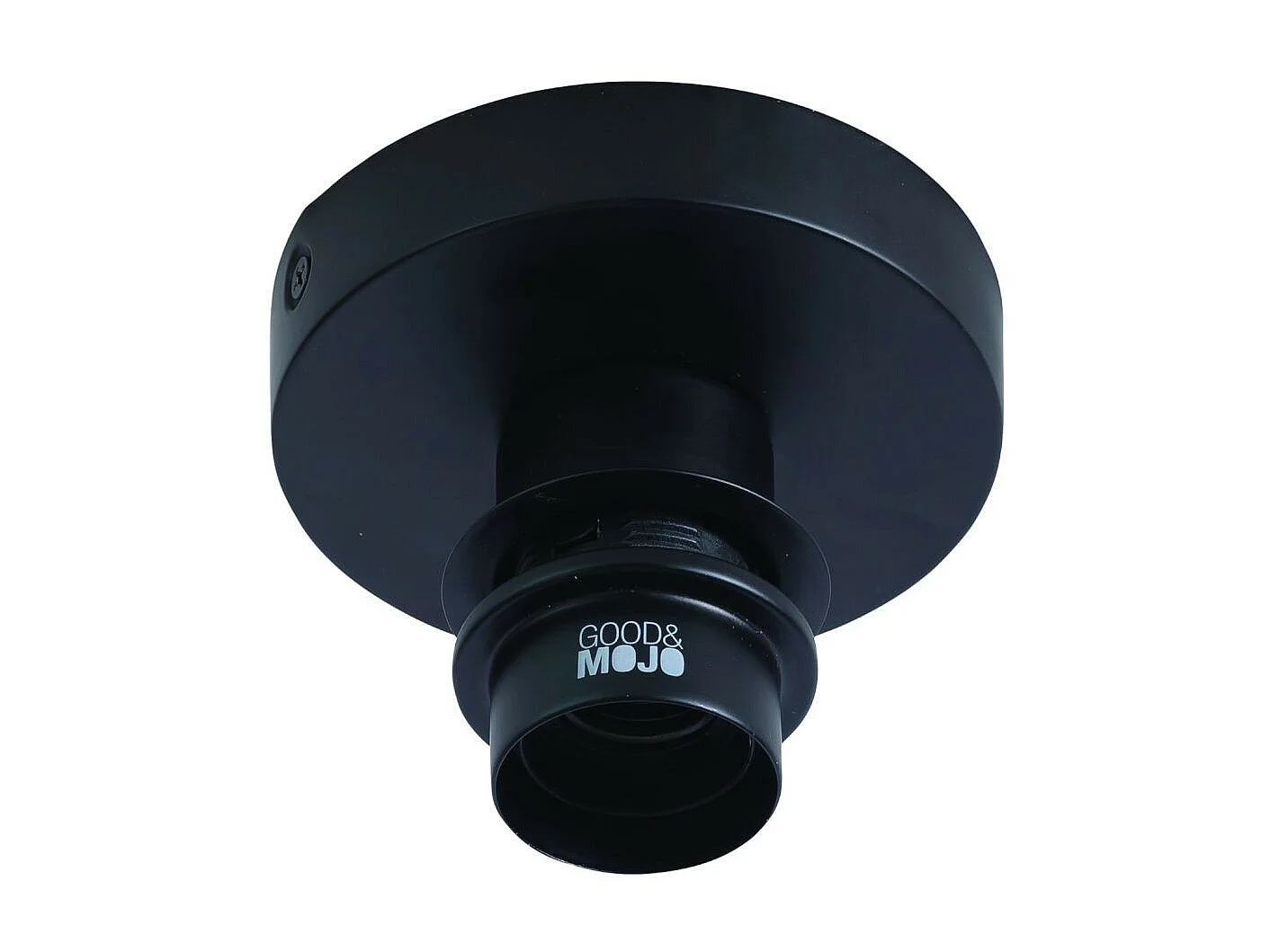 Plafonnier rond en bambou tressé marron avec pied en métal noir