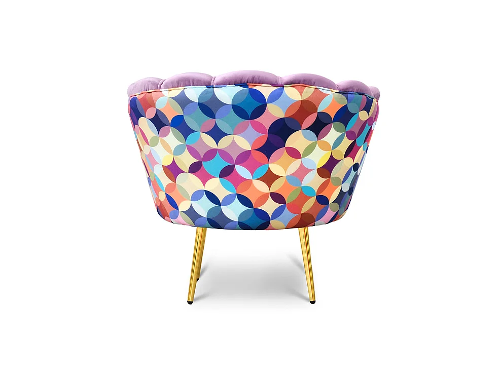 Poltrona in velluto lilla e microfibra multicolor, gambe oro