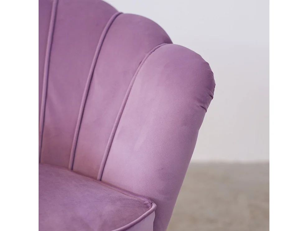 Poltrona in velluto lilla e microfibra multicolor, gambe oro