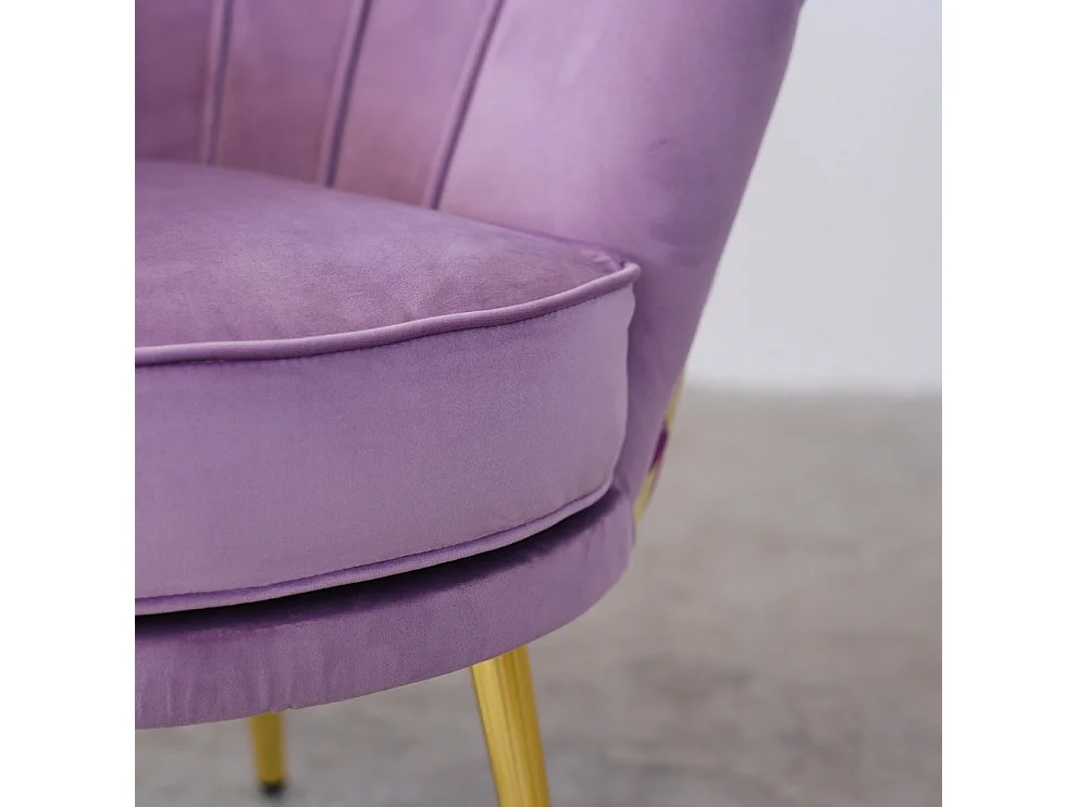Poltrona in velluto lilla e microfibra multicolor, gambe oro