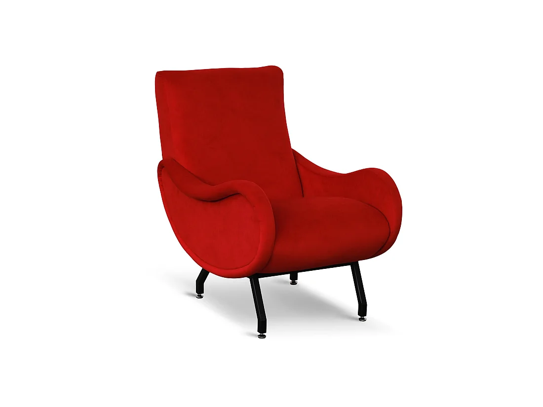 Poltrona design vintage in velluto rosso gambe nere