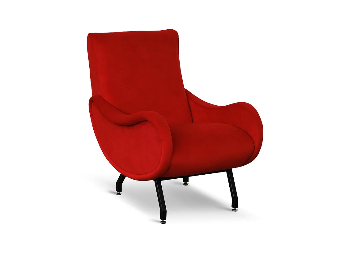 Poltrona design vintage in velluto rosso gambe nere