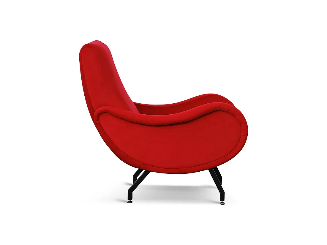 Poltrona design vintage in velluto rosso gambe nere