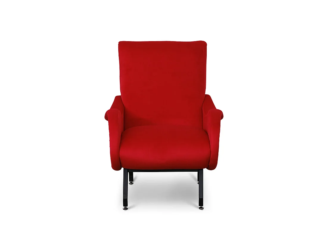 Poltrona design vintage in velluto rosso gambe nere