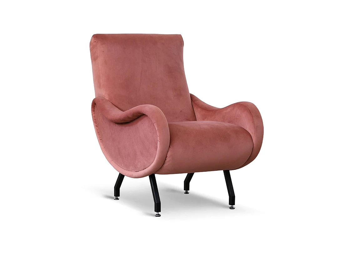 Poltrona design vintage in velluto rosa antico gambe nere
