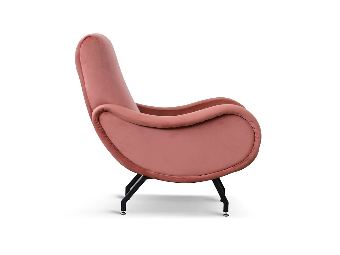 Poltrona design vintage in velluto rosa antico gambe nere