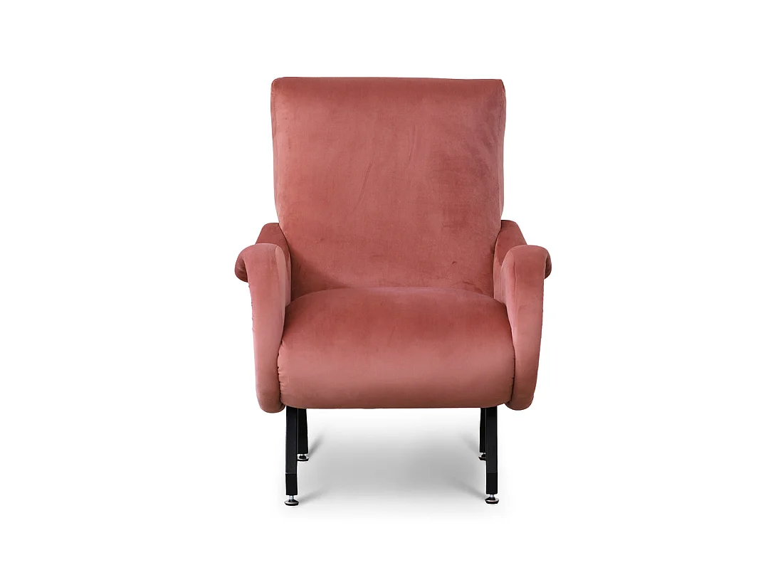 Poltrona design vintage in velluto rosa antico gambe nere