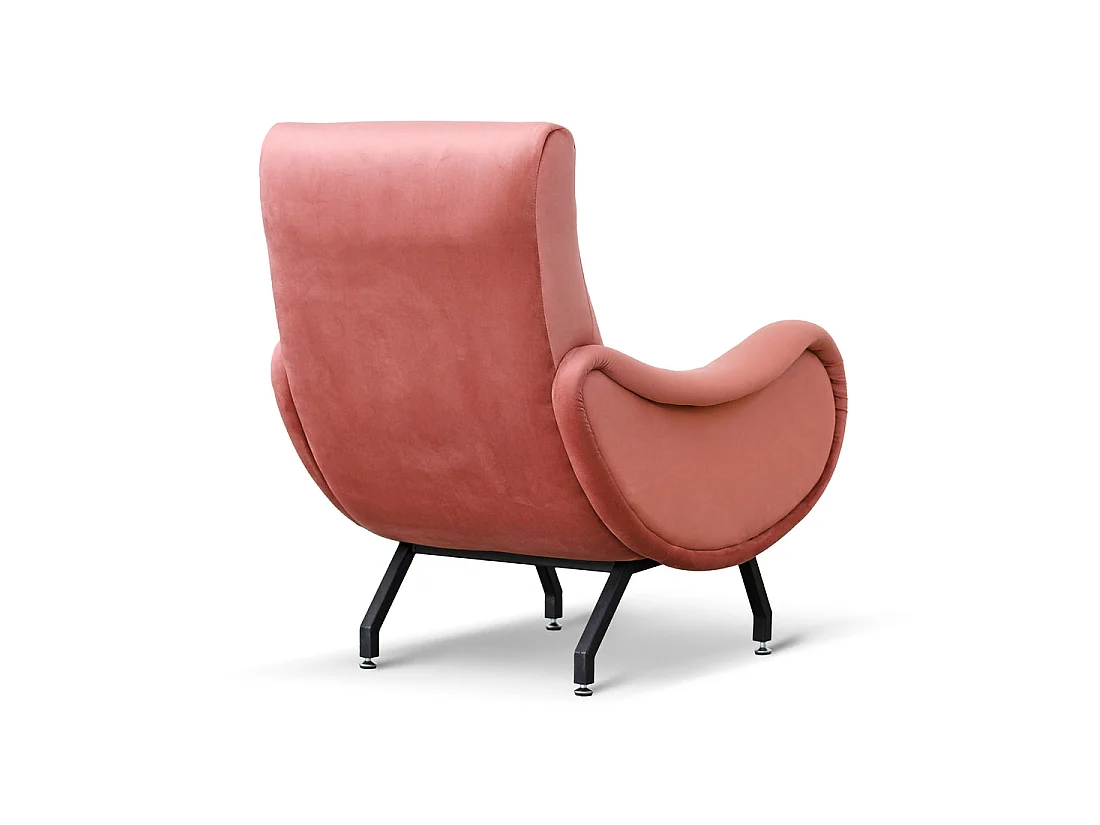 Poltrona design vintage in velluto rosa antico gambe nere