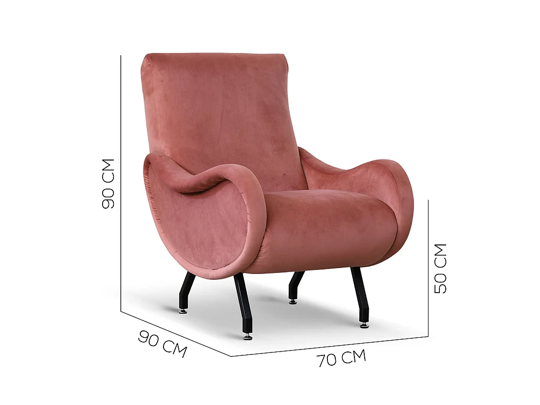 Poltrona design vintage in velluto rosa antico gambe nere