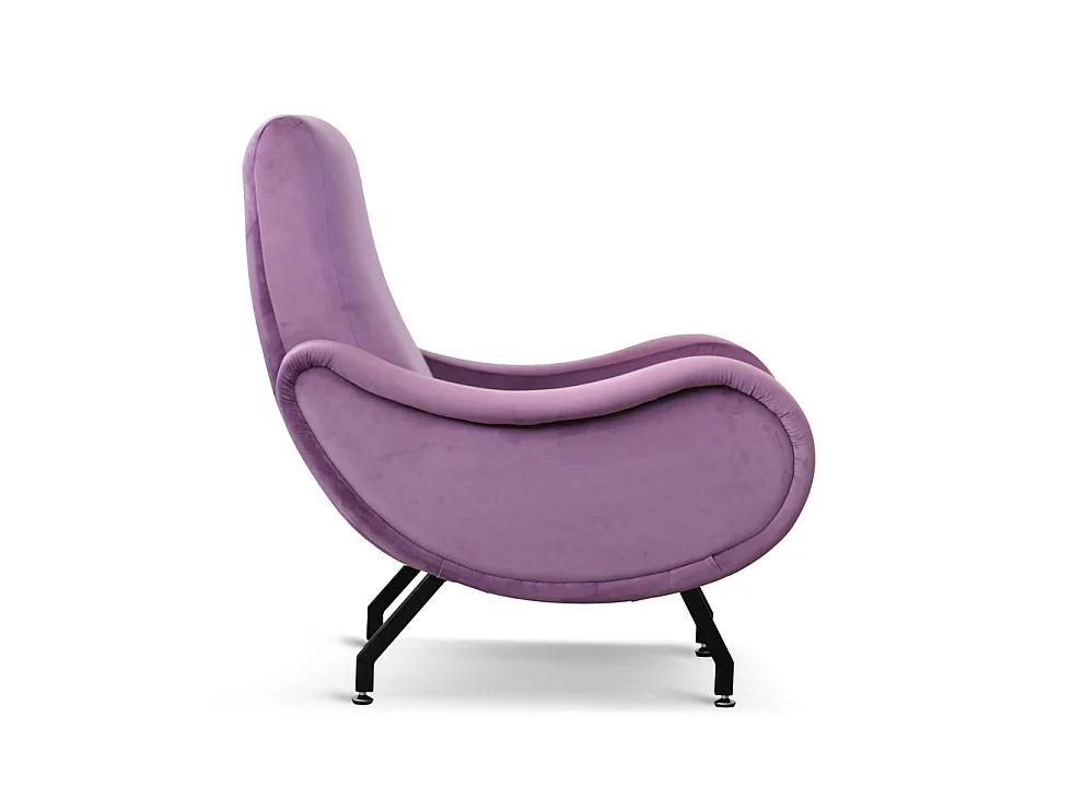 Poltrona design vintage in velluto lilla gambe nere