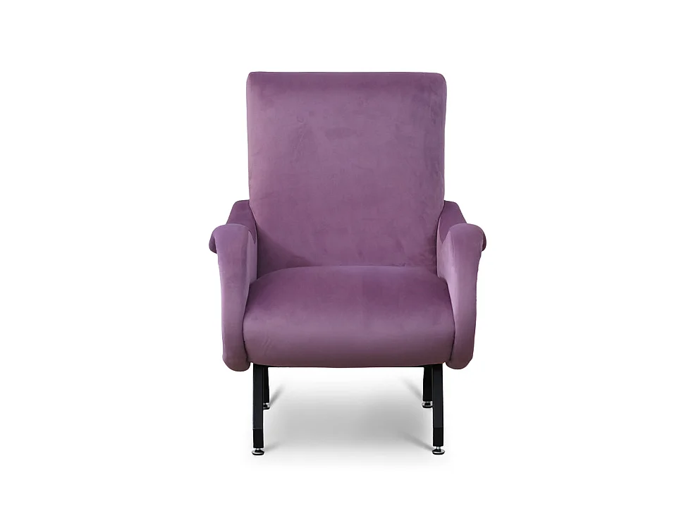 Poltrona design vintage in velluto lilla gambe nere