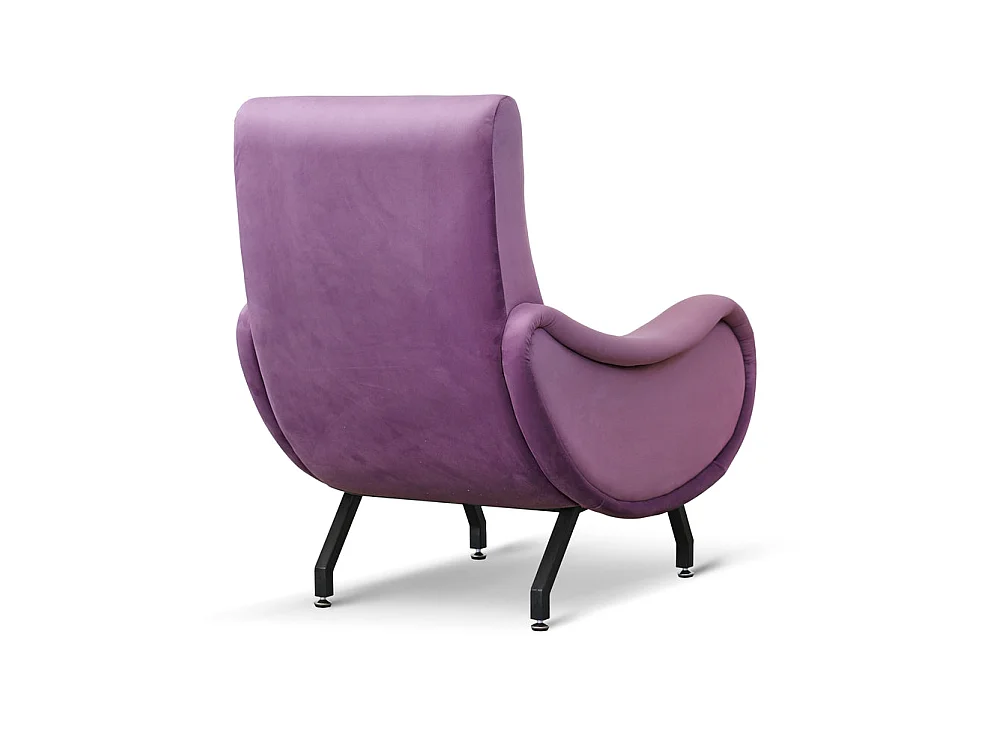 Poltrona design vintage in velluto lilla gambe nere