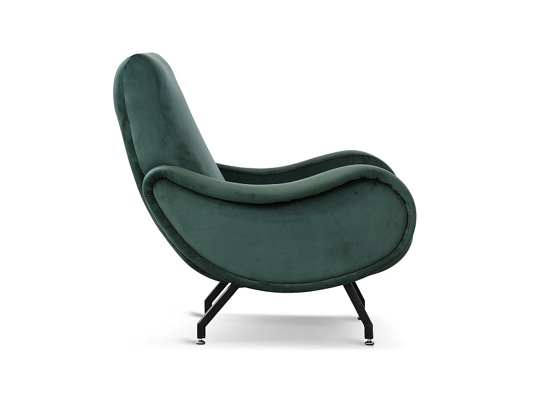 Poltrona design vintage in velluto verde foresta gambe nere