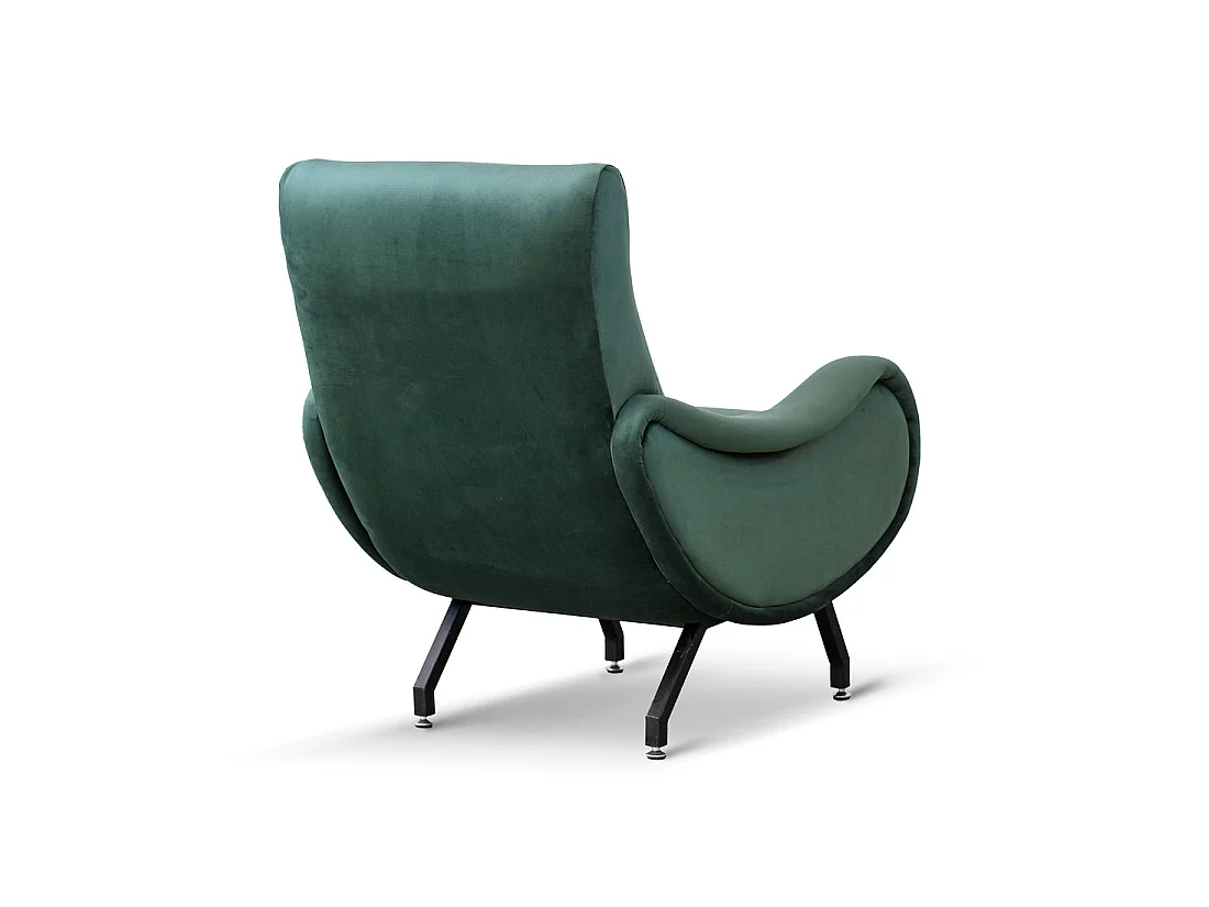 Poltrona design vintage in velluto verde foresta gambe nere