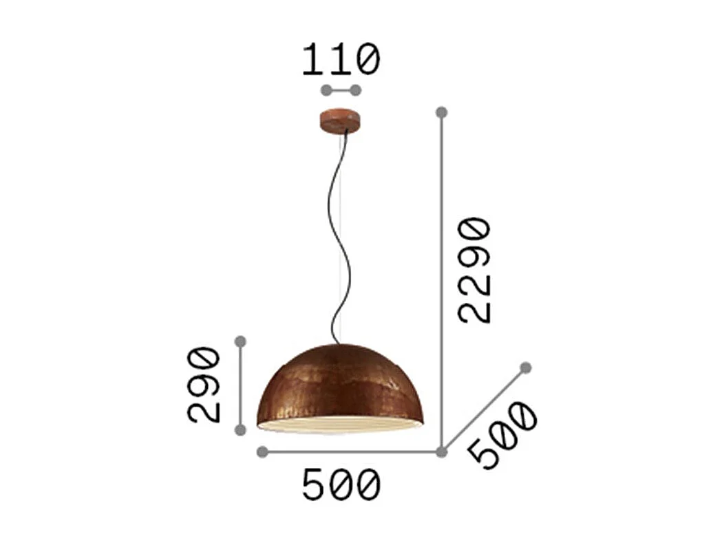 Suspension cloche en cuivre oxydé en métal avec intérieur vague
