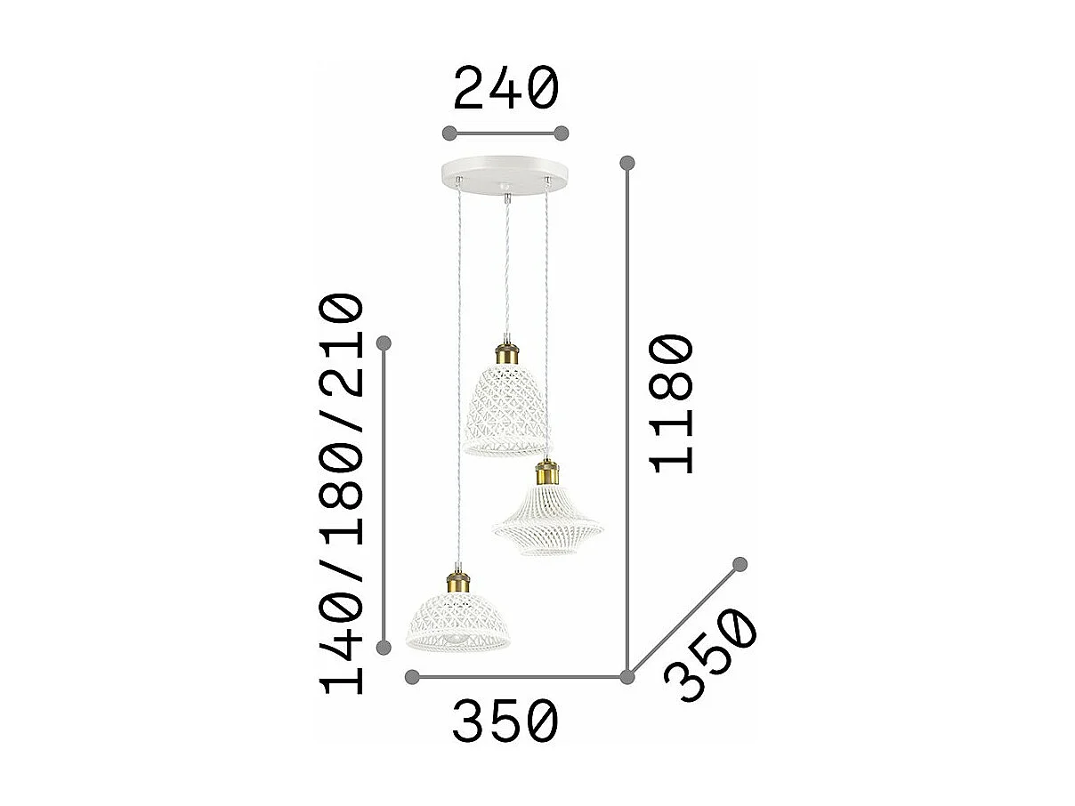 Ideal Lux Lugano - 3 Licht Cluster Deckenanhänger Weiß