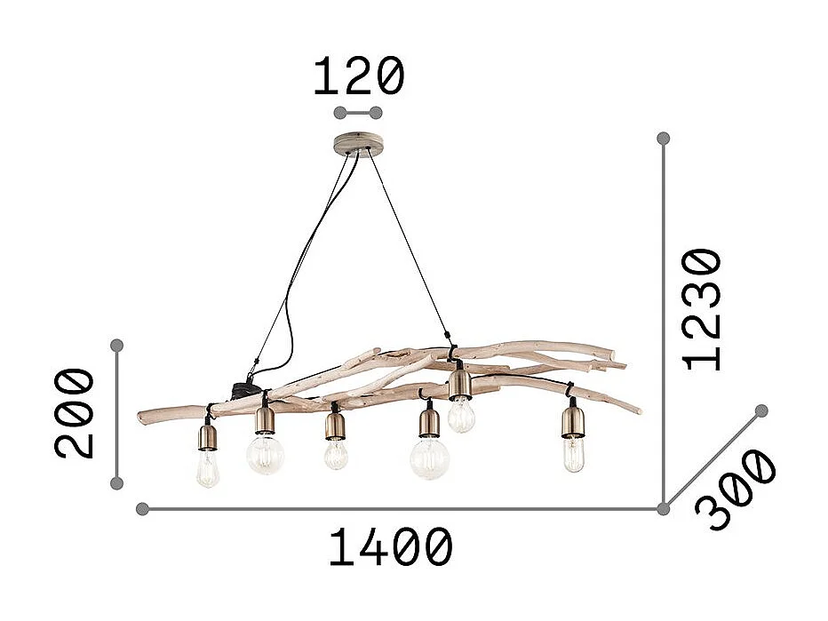 Ideal Lux Driftwood - 6 licht Pendelleiste licht Wood, E27