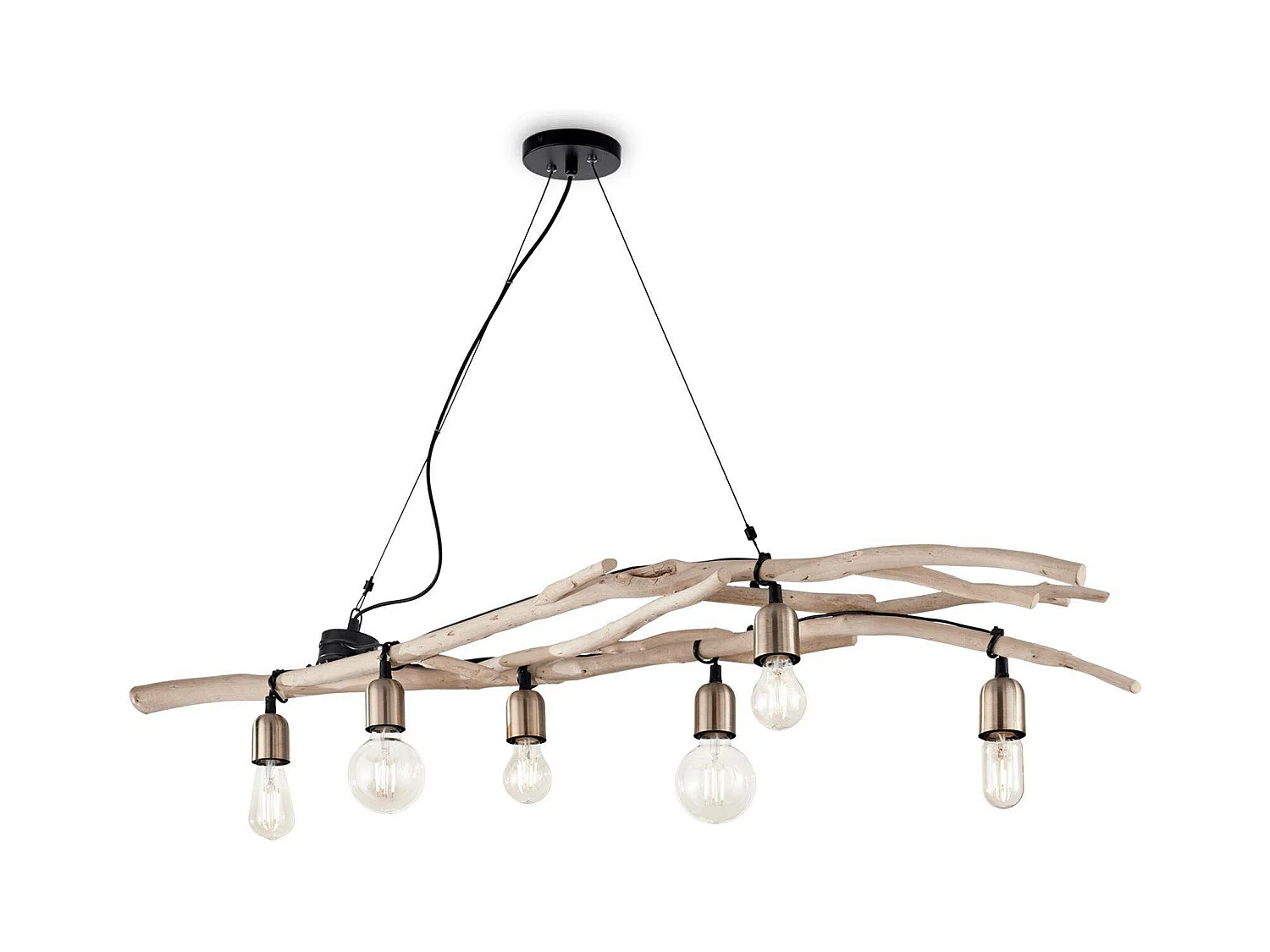 Ideal Lux Driftwood Luminaire suspendu à 6 lampes en bois, E27
