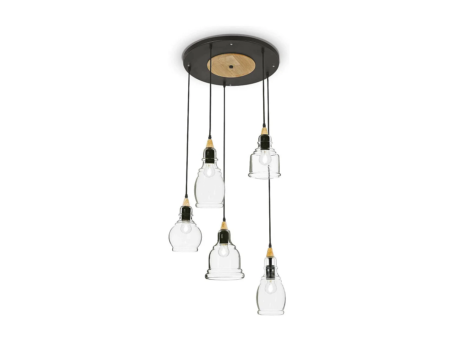 Ideal Lux Gretel - 5 licht Cluster Anhänger Schwarz mit Klarglasschirmen, E27