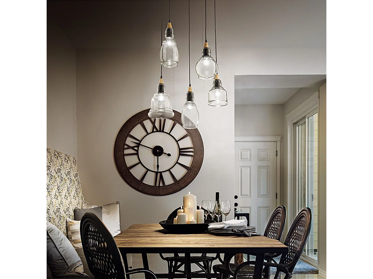 Ideal Lux Gretel - 5 licht Cluster Anhänger Schwarz mit Klarglasschirmen, E27