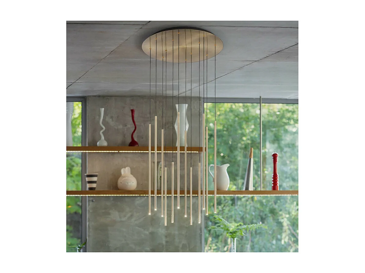 Ideal Lux FILO Plafonnier décoratif à 12 grappes de gouttes en laiton 3000K