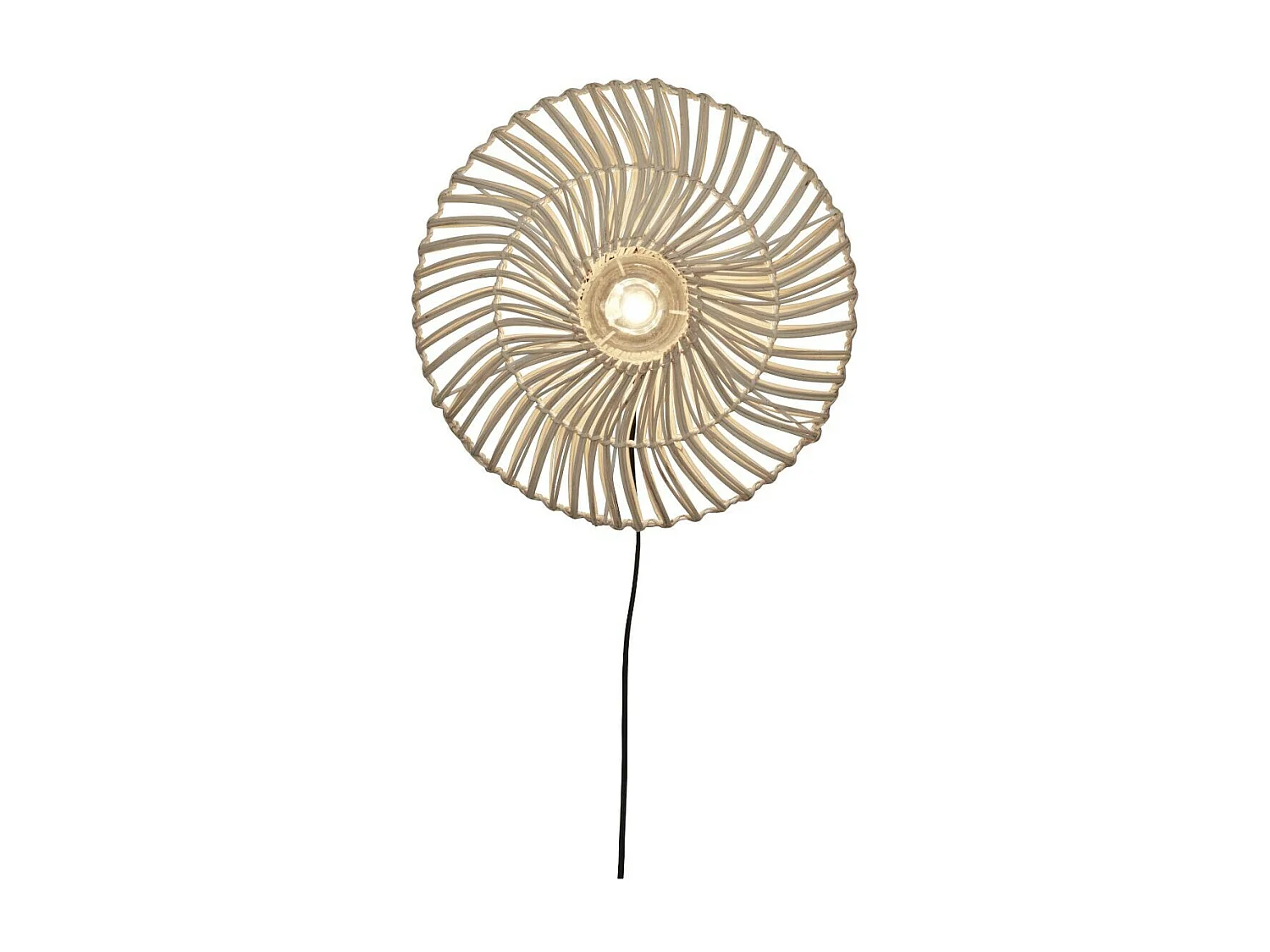 Applique ronde en rotin blanc avec fil